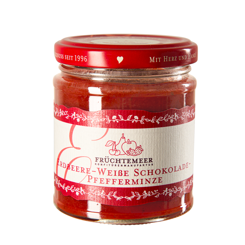 Erdbeere - weiße Schokolade - Minze Fruchtaufstrich